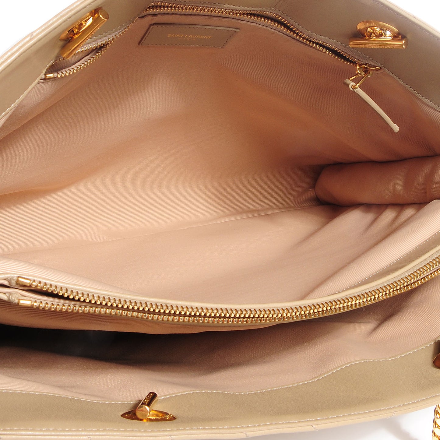 Lambskin Matelasse Chevron Monogram Cassandre Shopper Beige