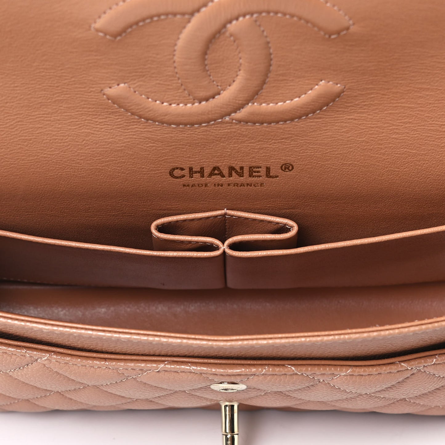 Caviar Quilted Medium Double Flap Dark Beige
