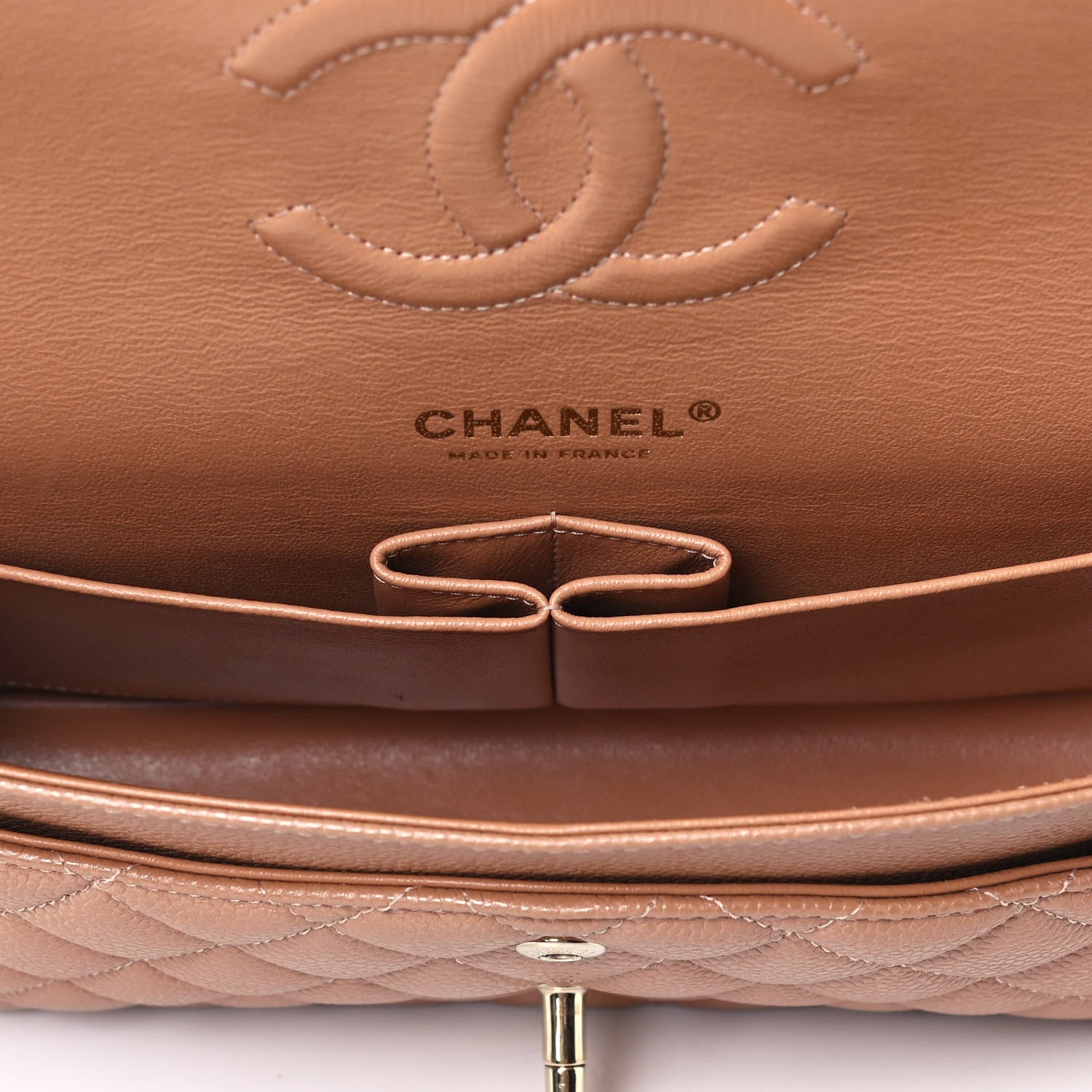 Chanel Caviar Quilted Medium Double Flap Dark Beige 4 of 5