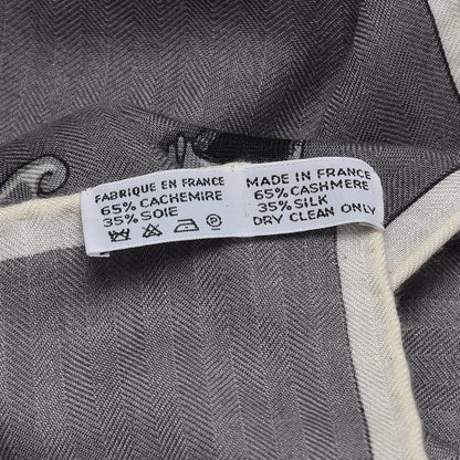 Hermes Cashmere Silk L Instruction Du Roy Shawl 140 Gris Acier White Black 4 of 6