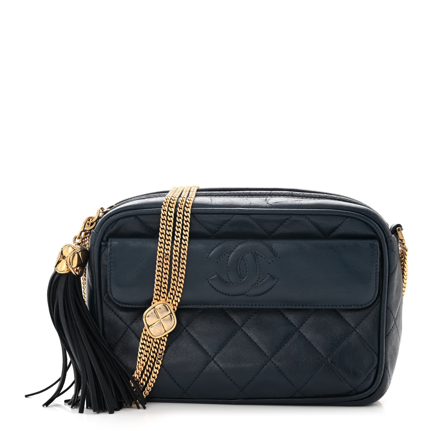 Chanel Lambskin Quilted Tassel Flap Camera Case Navy 1 of 11