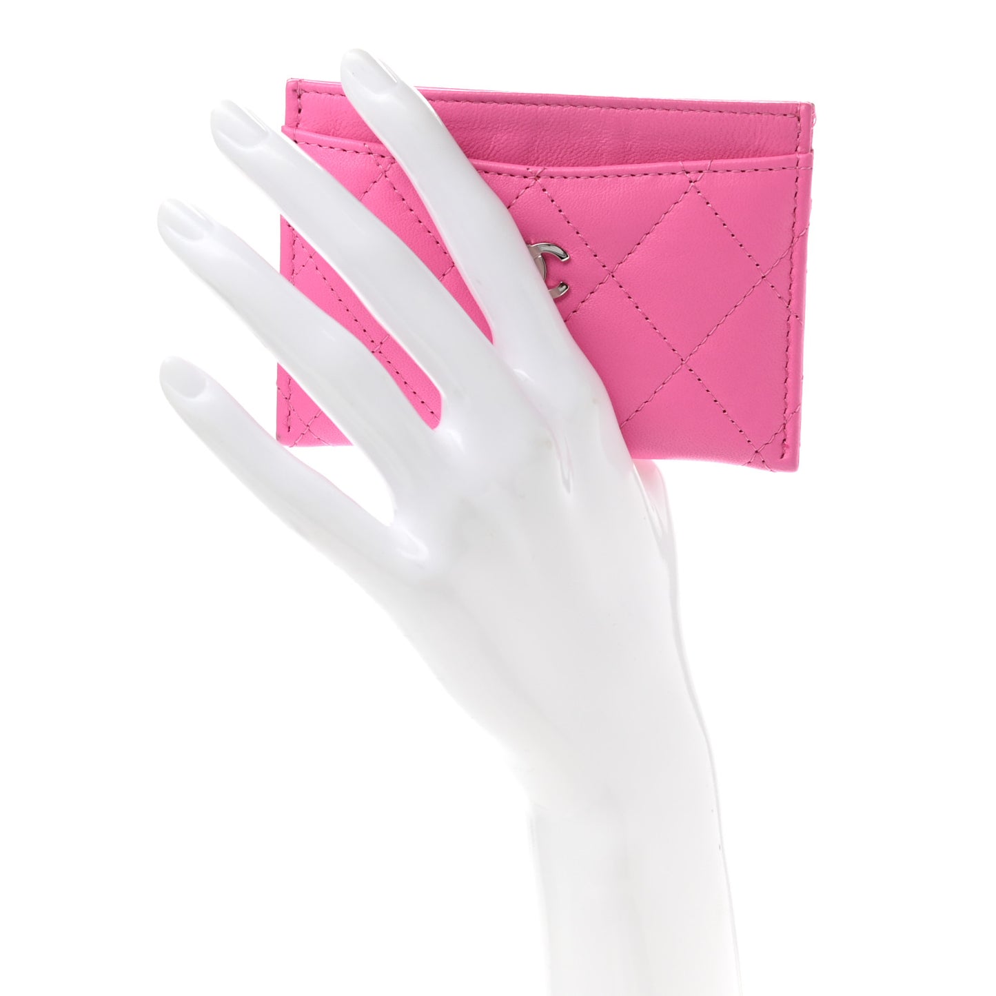 Lambskin Quilted Card Holder Pink