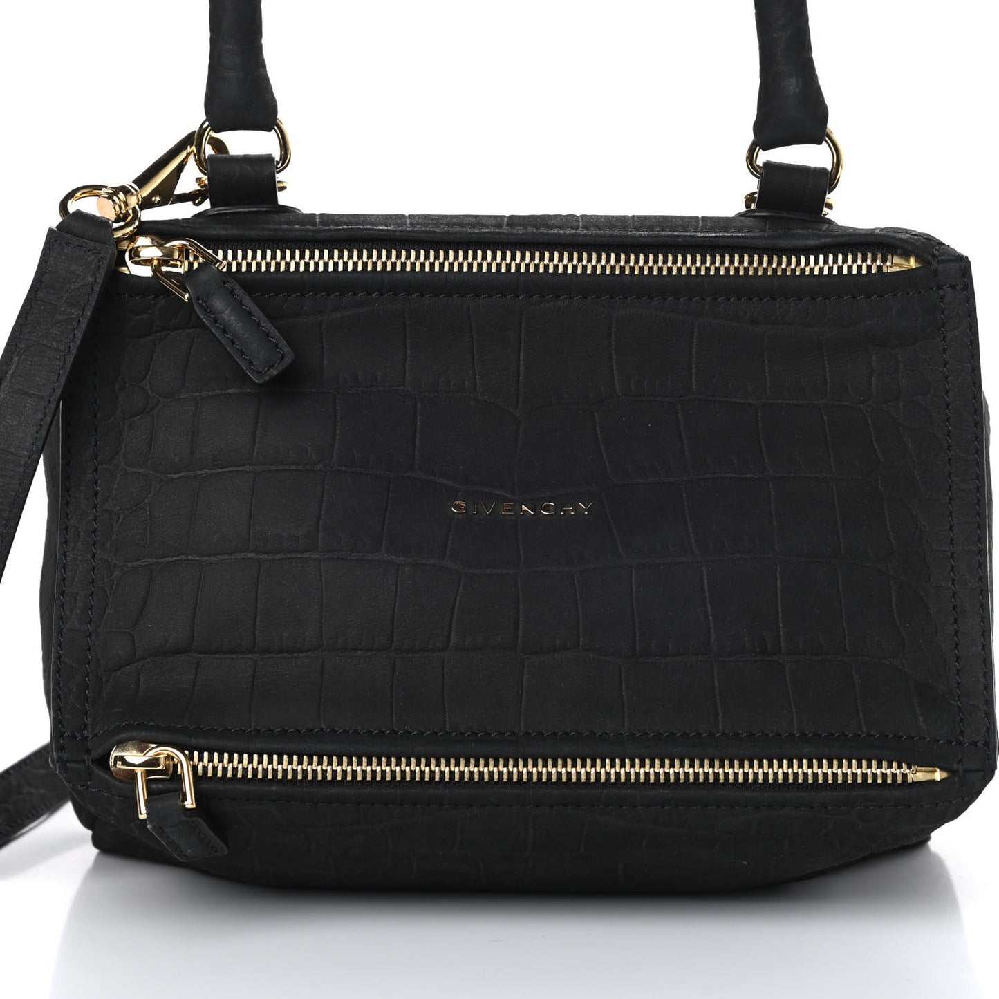 Nubuck Crocodile Embossed Small Pandora Black