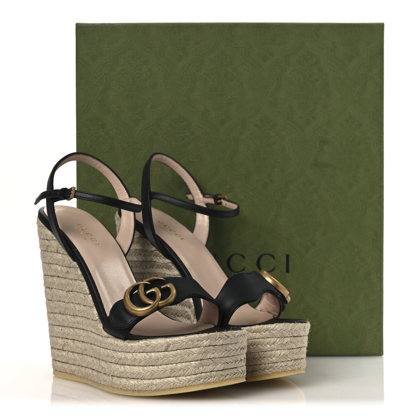 Nappa Matelasse GG Marmont Slingback Platform 45/130mm Espadrille Wedges 36 Black