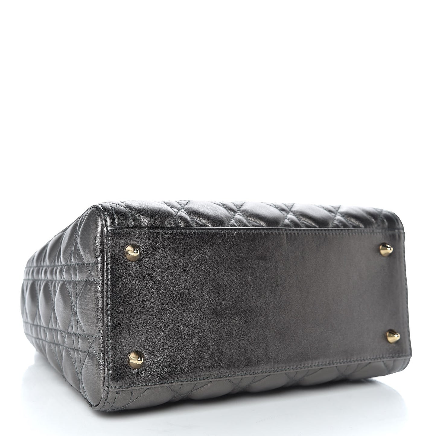 Metallic Calfskin Cannage Medium Lady Dior Gunmetal Grey