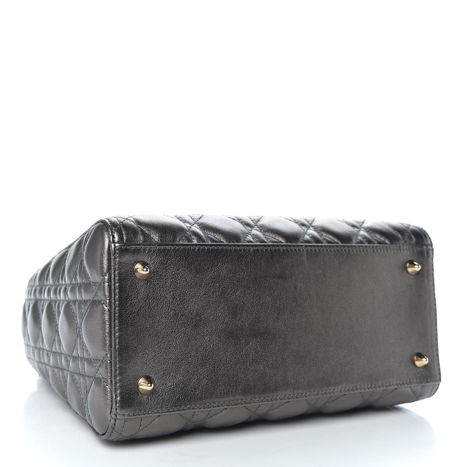 Christian Dior Metallic Calfskin Cannage Medium Lady Dior Gunmetal Grey 4 of 11