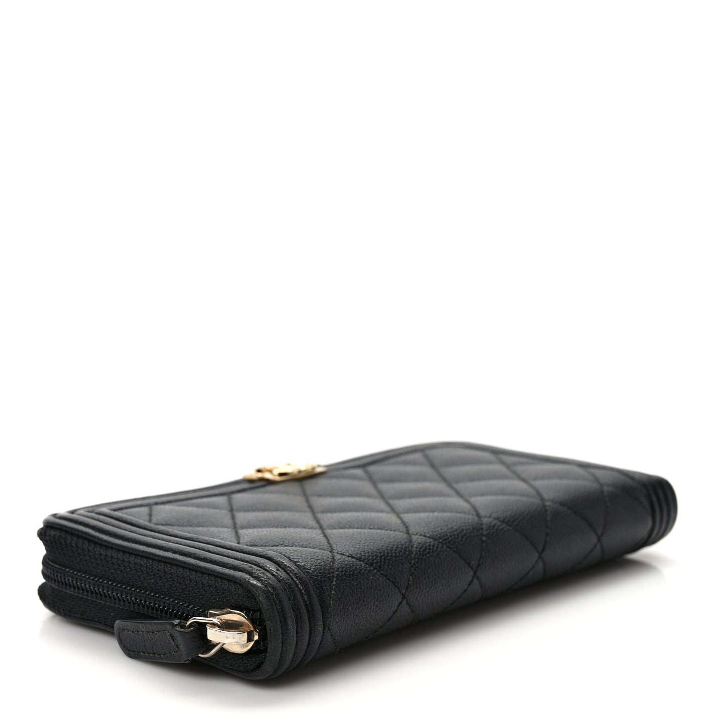 Caviar Quilted Boy Long Zip Around Wallet Black