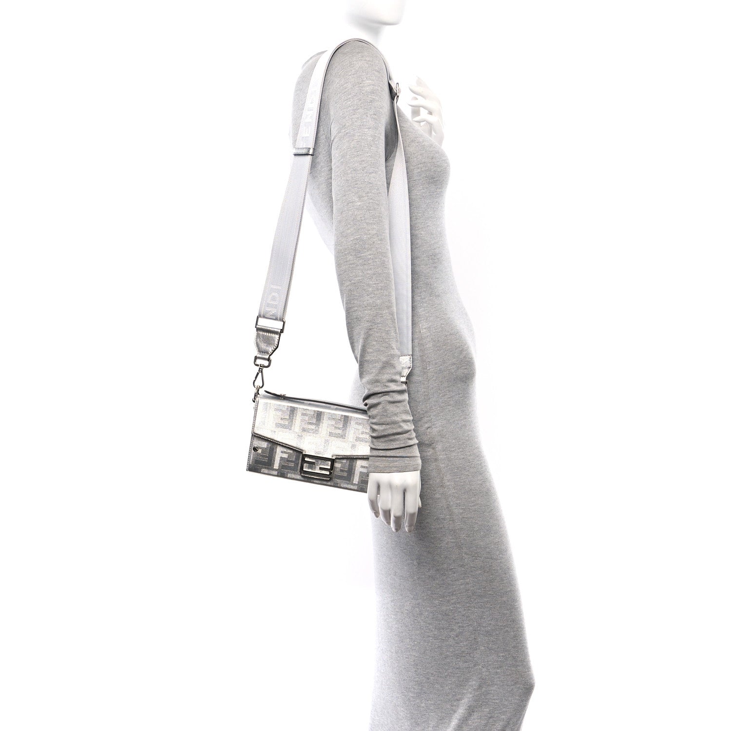 Fendi Vitello Catalan Mirror FF 1974 Baguette Soft Trunk Argento 2 of 9