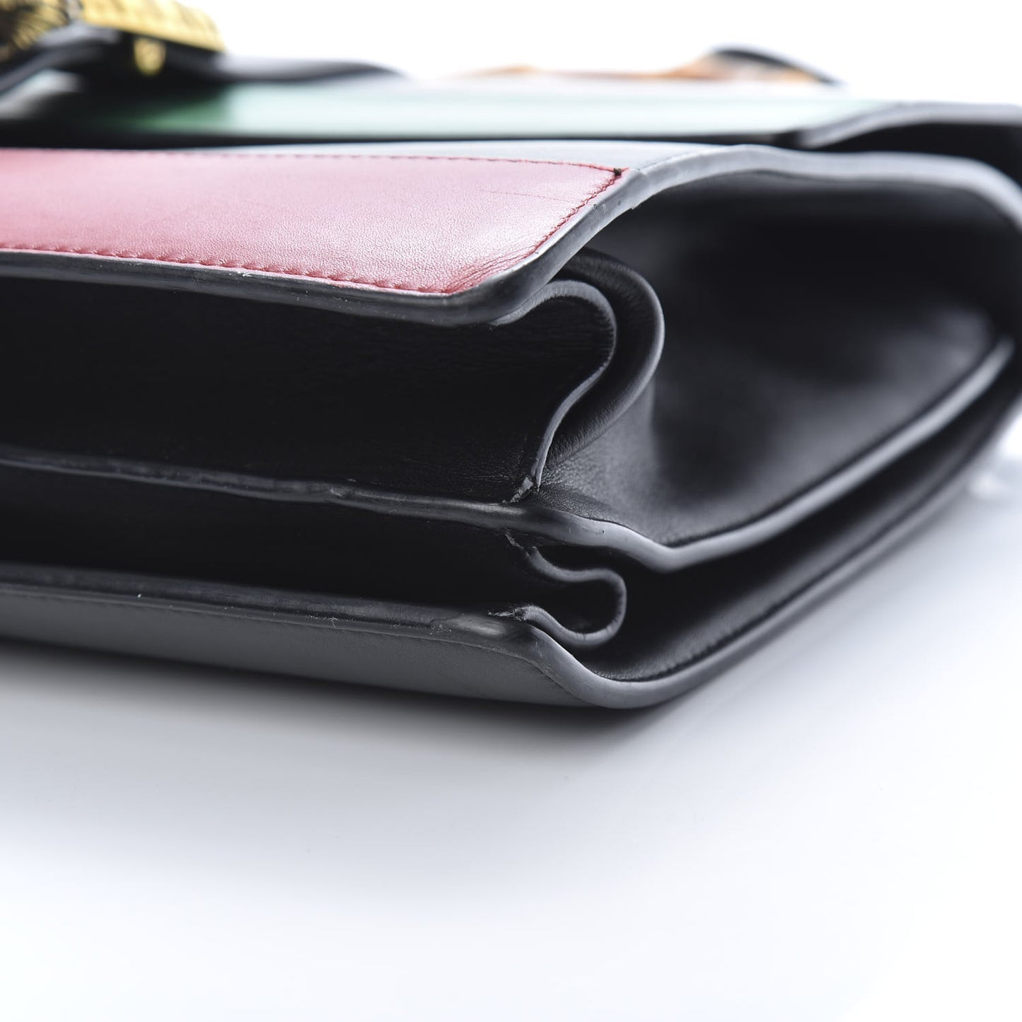 Calfskin Bamboo Web Large Dionysus Top Handle Bag Black Bright Evergreen Hibiscus Red