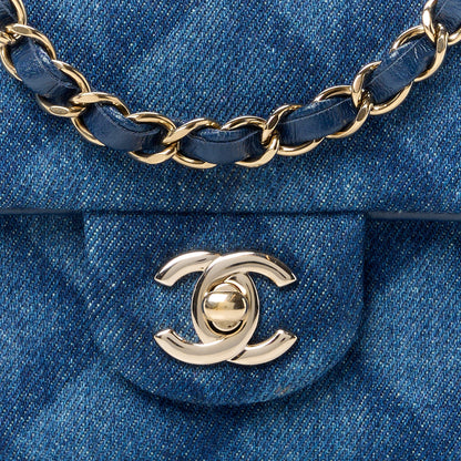Chanel Printed Denim Quilted Mini Rectangular Flap Dark Blue 8 of 11