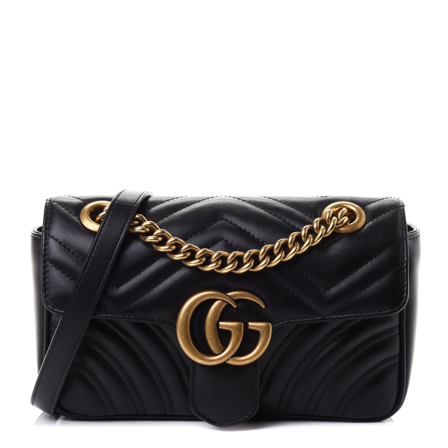 Gucci Calfskin Matelasse Mini GG Marmont Shoulder Bag Black 1 of 4