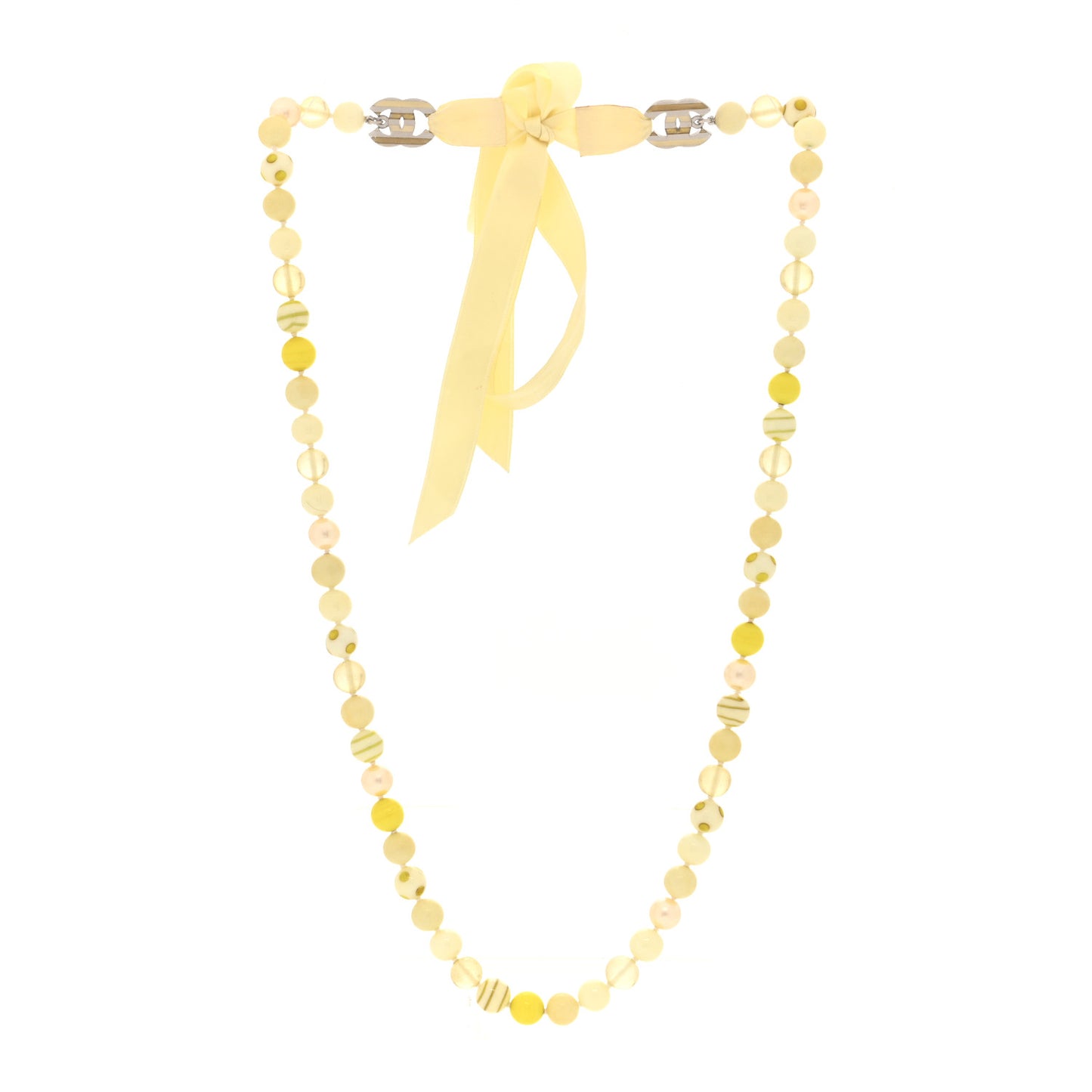 Resin Pearl Beaded CC Necklace Yellow Nacre Blanc