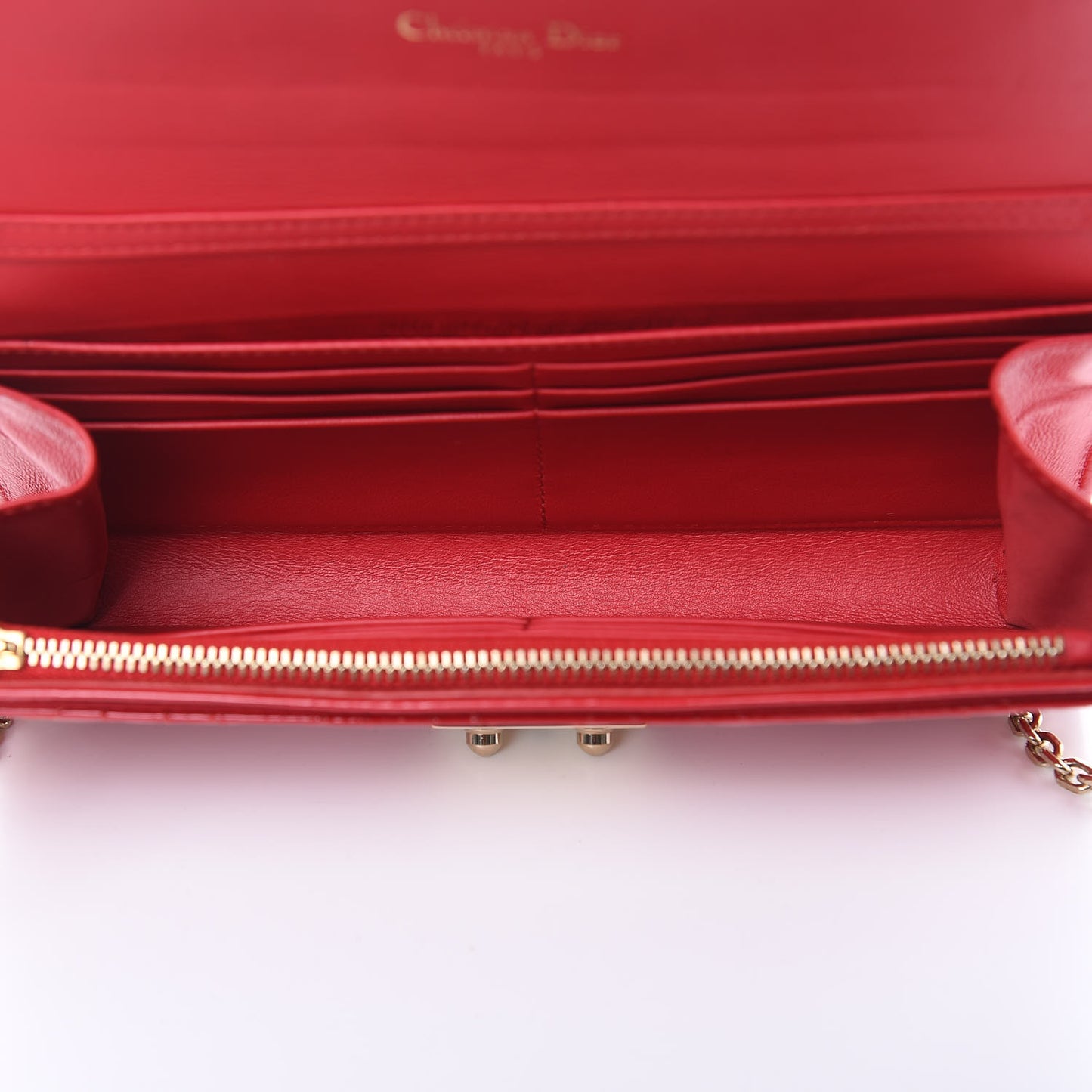 Patent Cannage Miss Dior Chain Wallet Red