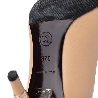 Chanel Lambskin Cap Toe CC Pumps 37 Beige Black 7 of 15