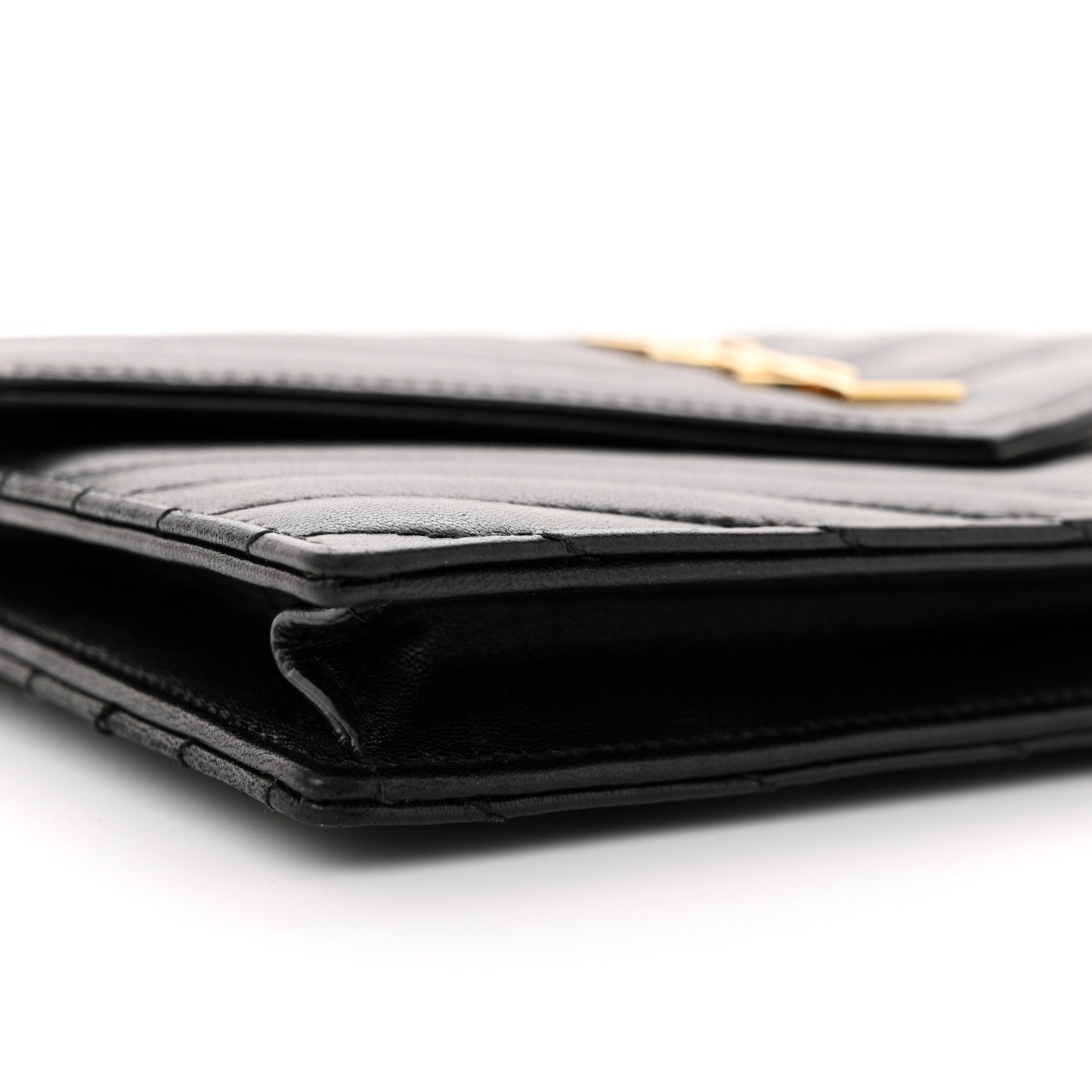 Matelasse Chevron Monogram Envelope Chain Wallet Black