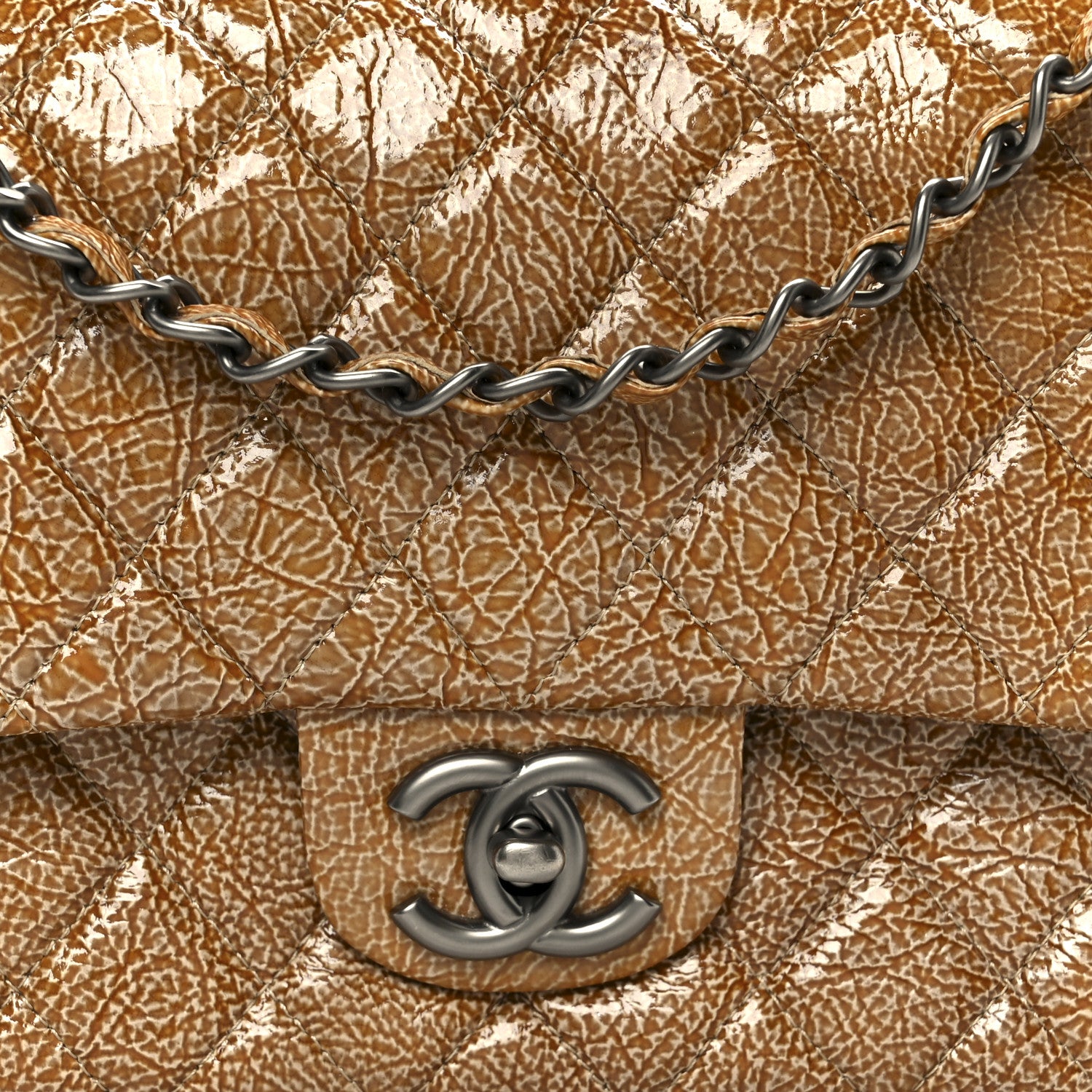 Chanel Crinkled Patent Quilted Medium Double Flap Beige 9 of 11