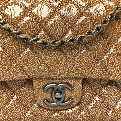 Chanel Crinkled Patent Quilted Medium Double Flap Beige 9 of 11