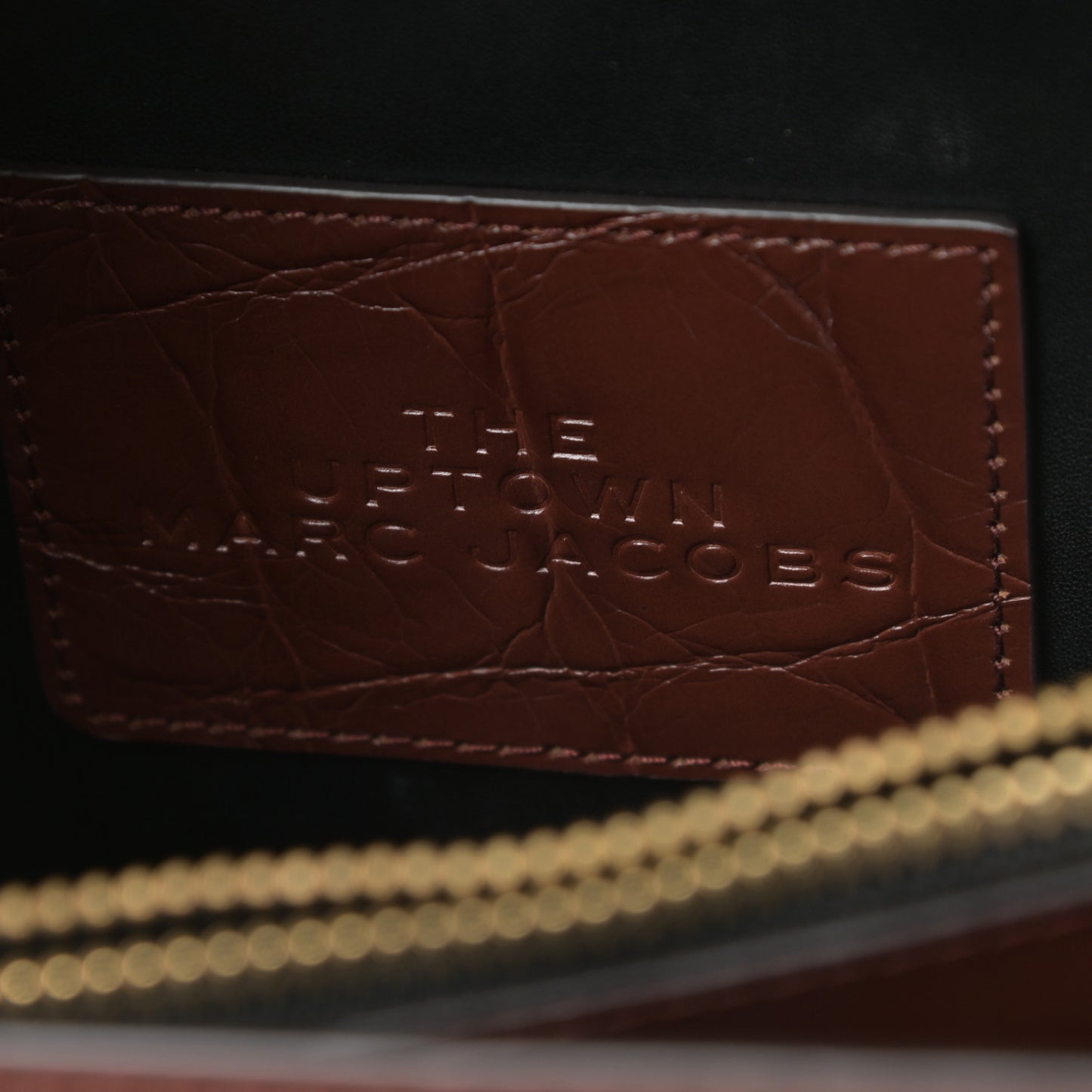 Calfskin Crocodile Embossed Uptown Shoulder Bag Brown