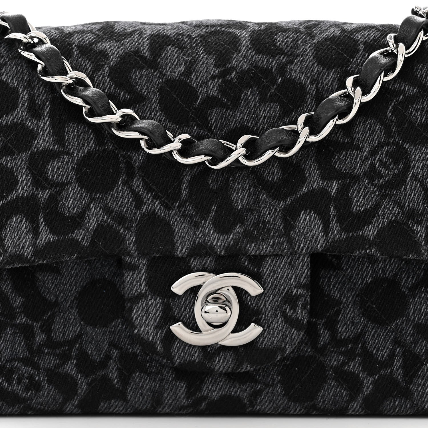 Chanel Printed Denim Quilted Flower Mini Rectangular Flap Black 8 of 11