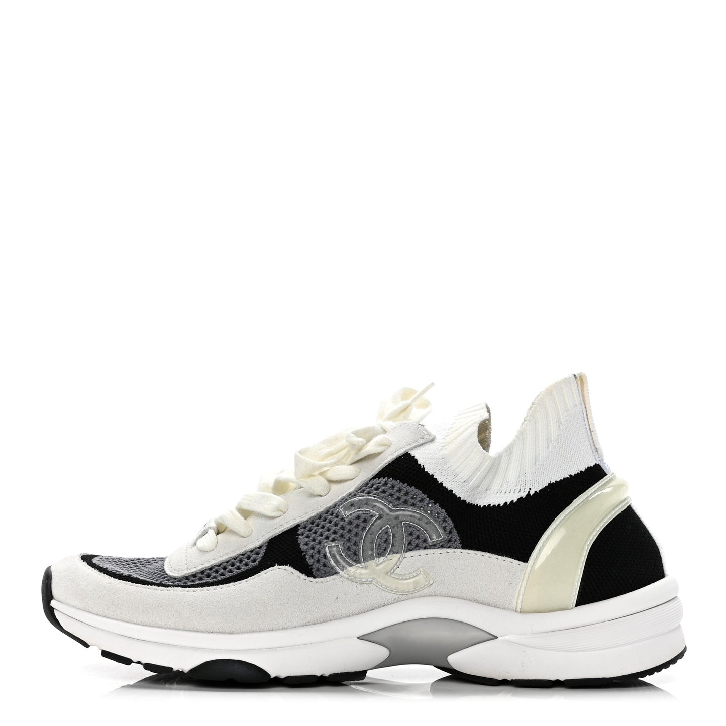 Fabric Suede Calfskin Stretch CC Sneakers 40 Beige Black