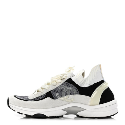 Chanel Fabric Suede Calfskin Stretch CC Sneakers 40 Beige Black 1 of 9