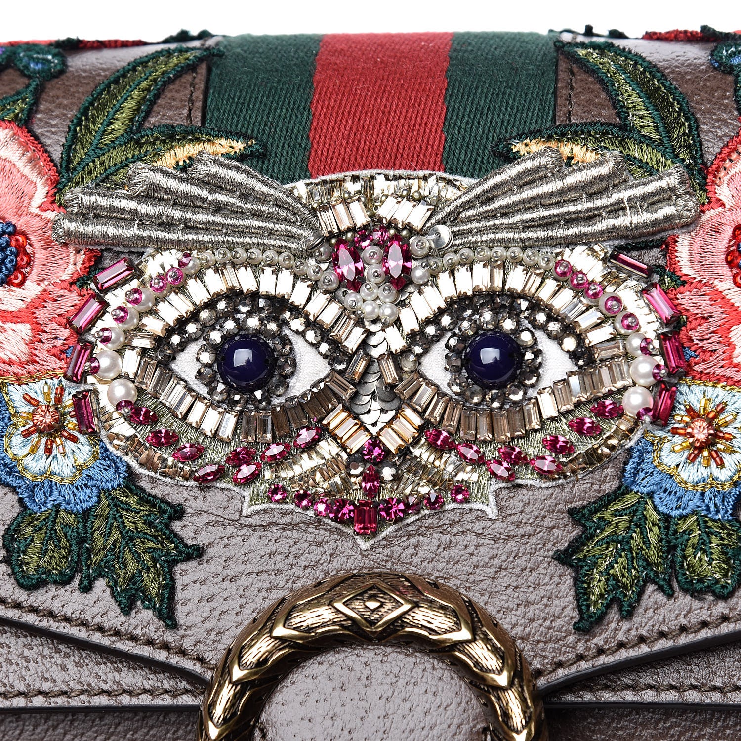 Gucci Calfskin Web Owl Embroidered Medium Dionysus Shoulder Bag New Acero Multicolor 10 of 13