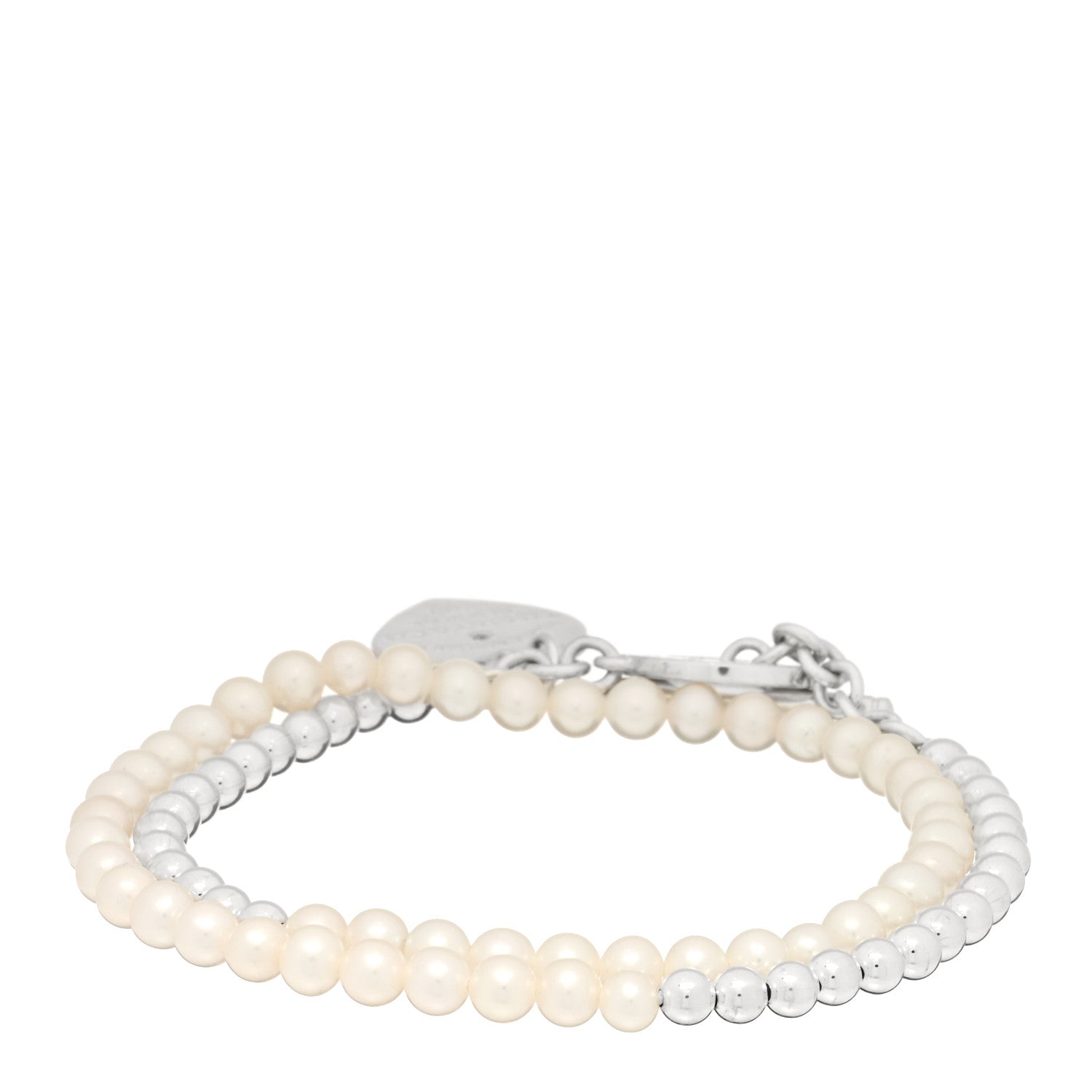Tiffany Sterling Silver Pearl Diamond Return to Tiffany Wrap Bead Bracelet 2 of 4