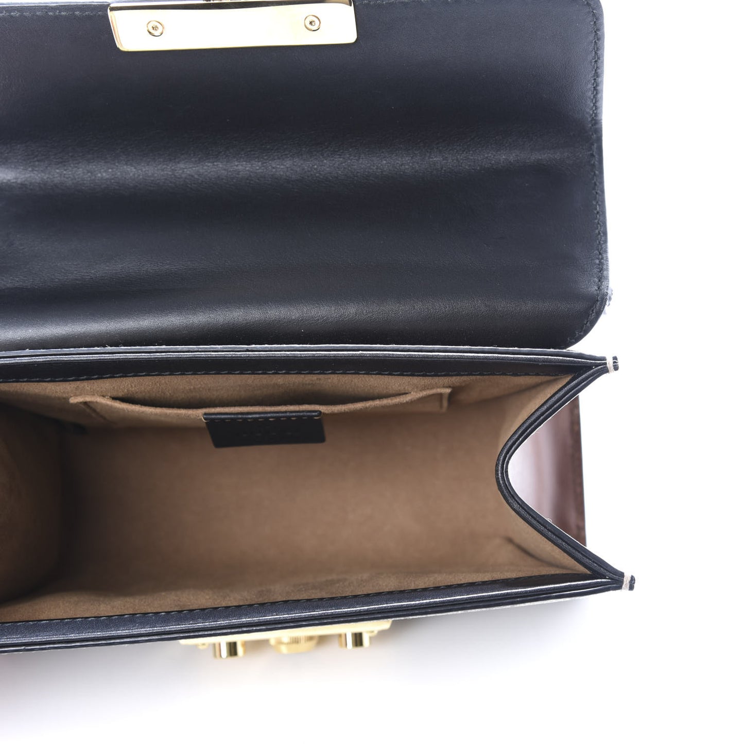 GG Supreme Monogram Calfskin Small Padlock Shoulder Bag Beige Black Cuir