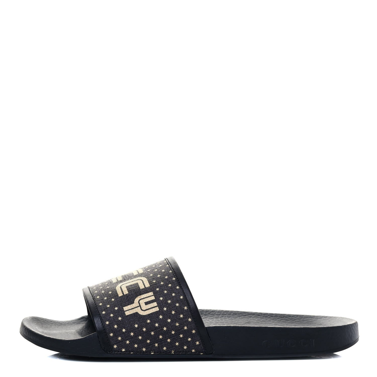 Gucci X SEGA Supreme Canvas GUCCY Stars Womens Slide Sandals 41 Black Gold 1 of 6