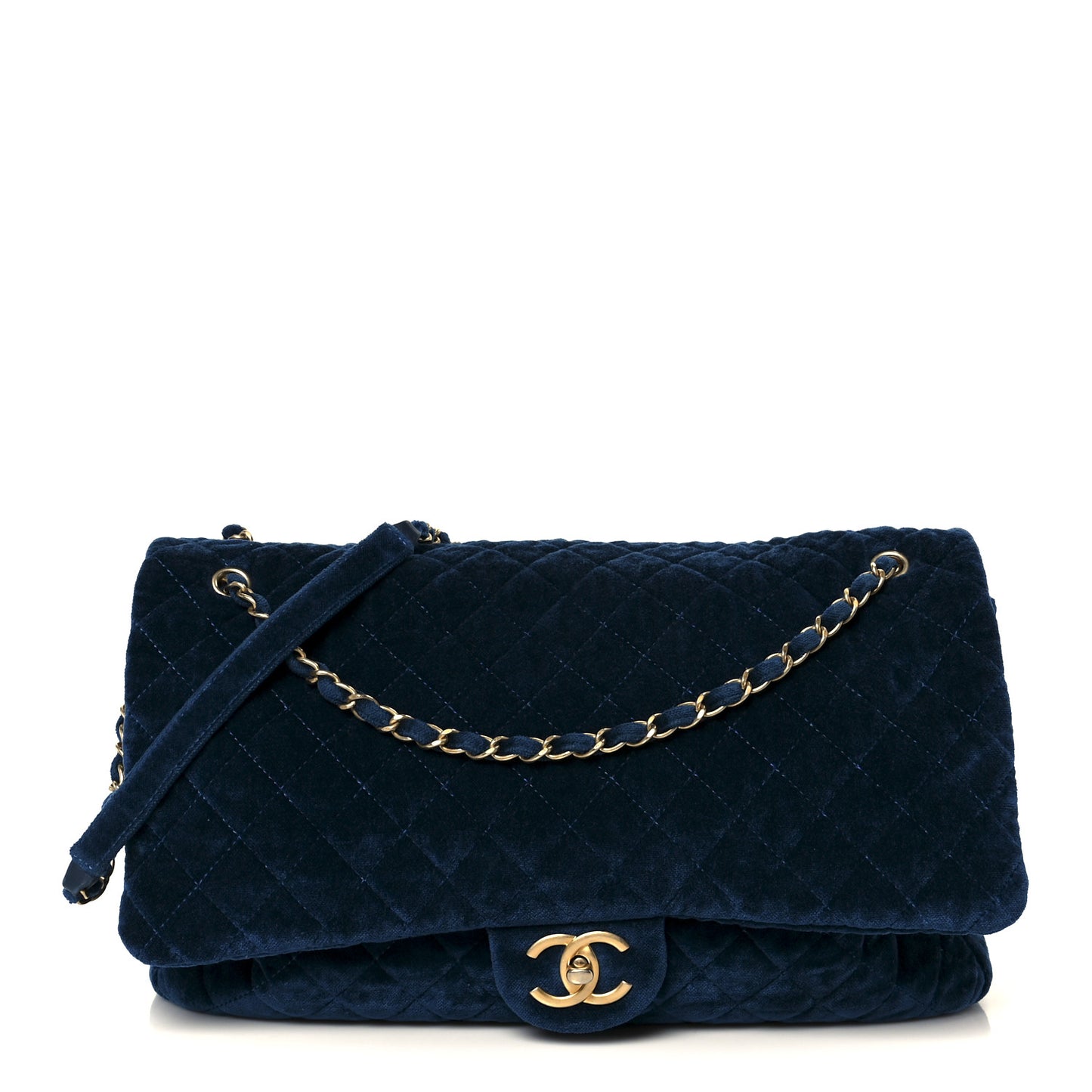 Velvet Quilted XXL Travel Flap Bag Blue