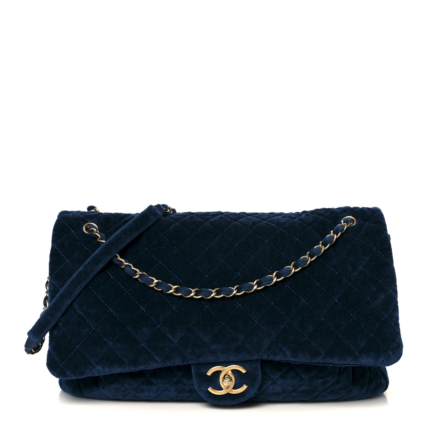 Chanel Velvet Quilted XXL Travel Flap Bag Blue 1 of 10