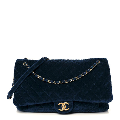 Chanel Velvet Quilted XXL Travel Flap Bag Blue 1 of 10