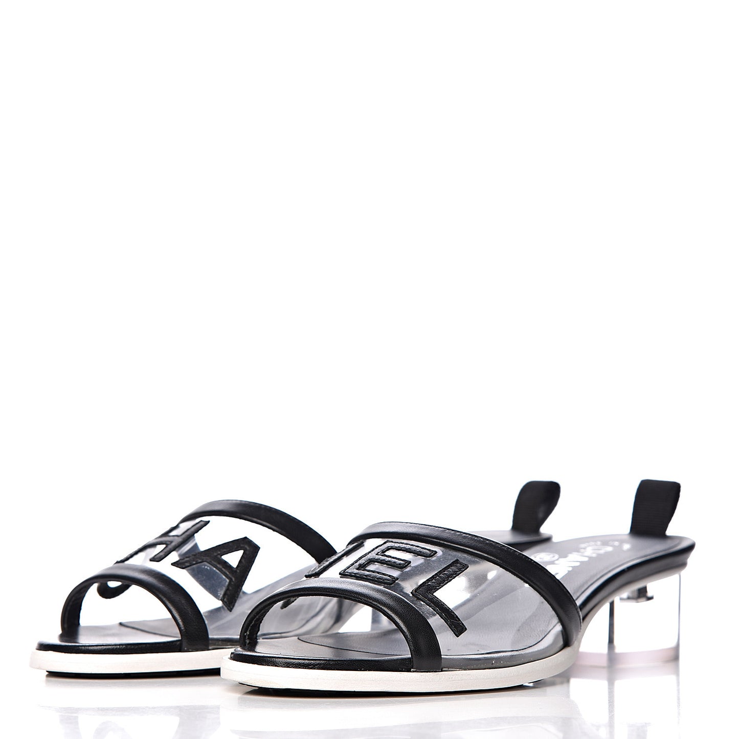 PVC Lambskin Logo Mules 36.5 Black