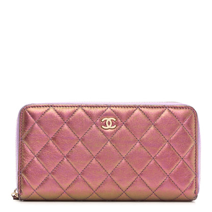 Chanel Iridescent Lambskin Quilted Large Gusset Zip Around Wallet Purple 1 of 11