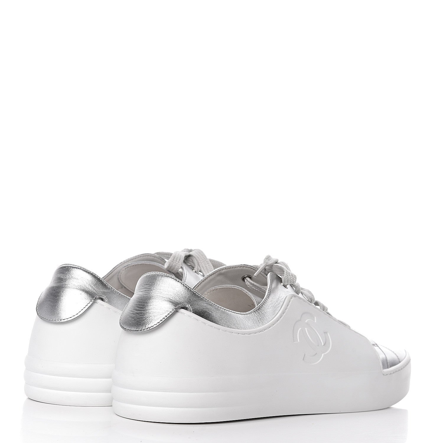 Chanel Iridescent Goatskin Mens Sneakers 45 White Silver 4 of 9