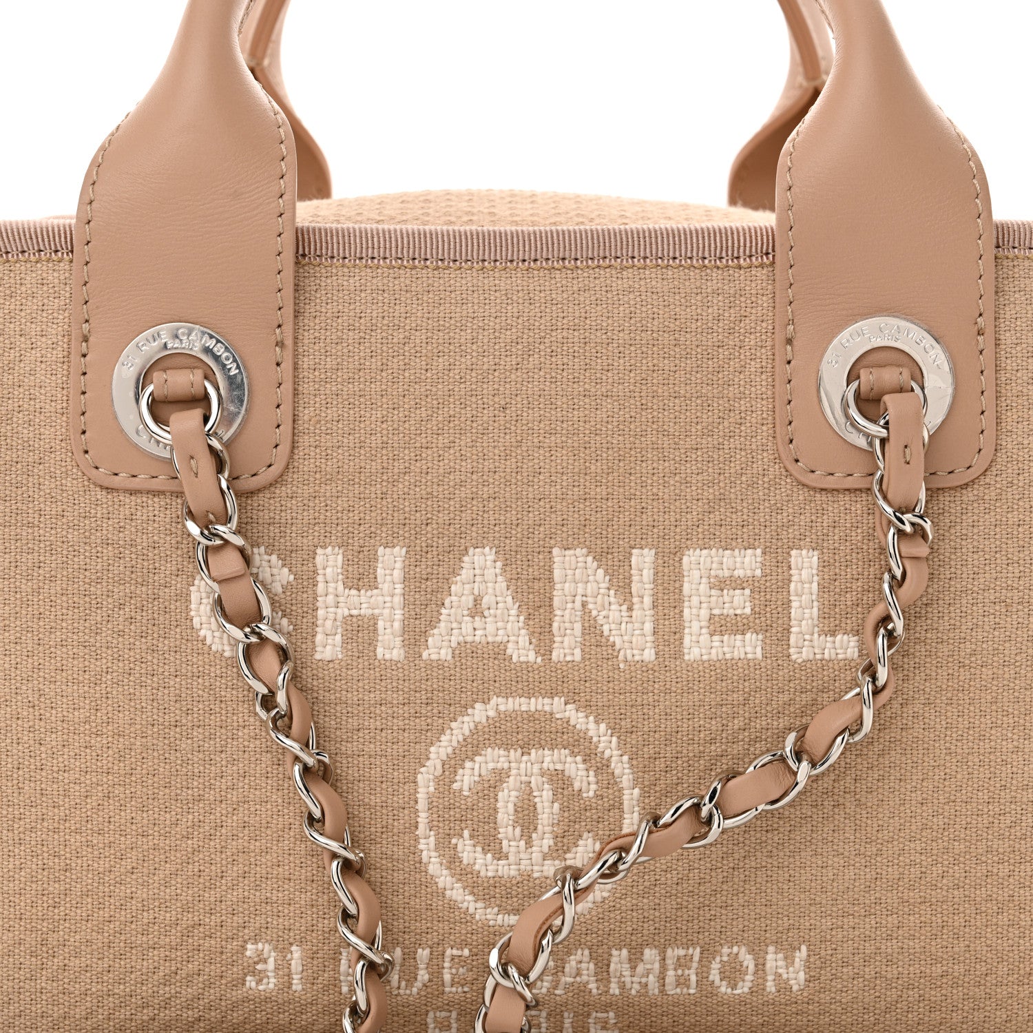 Chanel Canvas Deauville Small Bowling Bag Beige 8 of 13