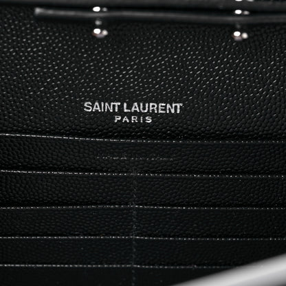 Saint Laurent Grain De Poudre Matelasse Chevron Monogram Chain Wallet Black 6 of 9