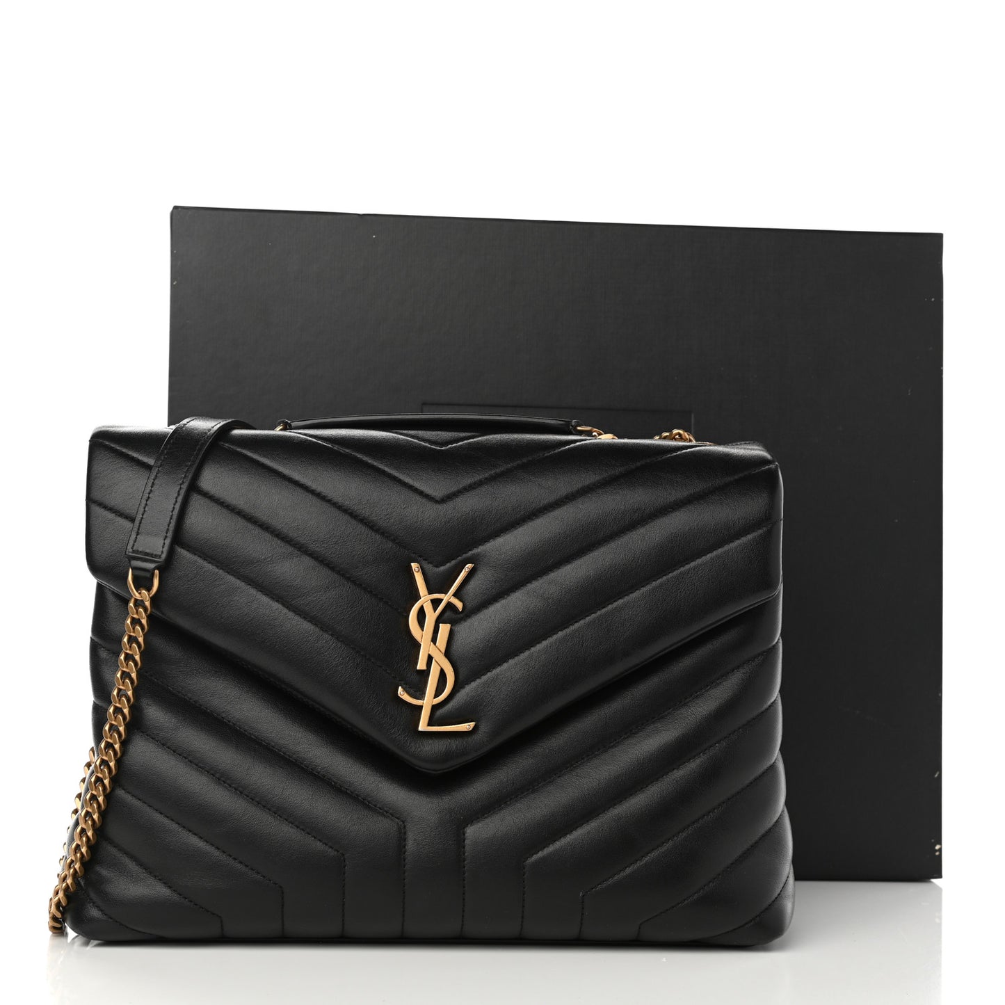 Calfskin Y Quilted Monogram Medium Loulou Chain Satchel Black