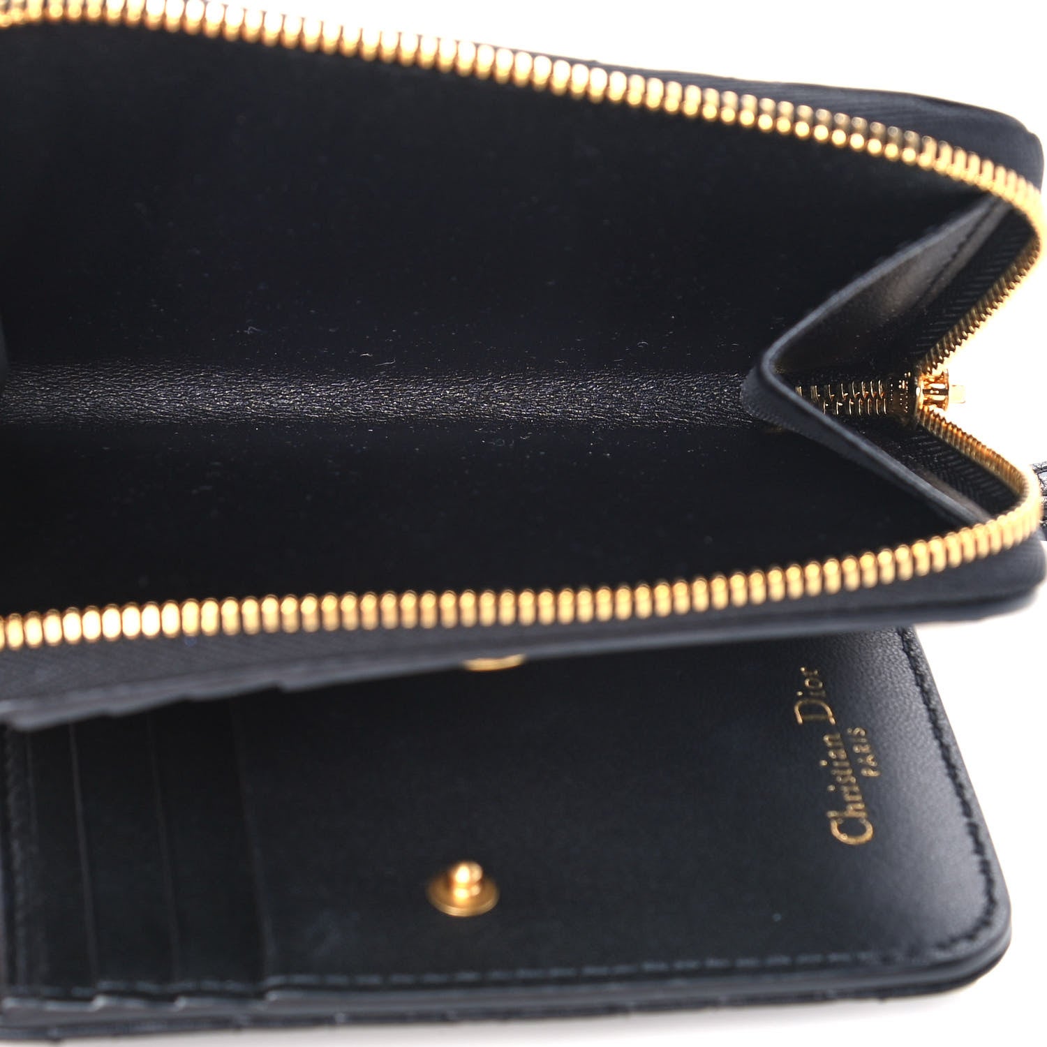 Christian Dior Grained Calfskin Supple Cannage Caro Scarlet Zipped Wallet Black 6 of 10