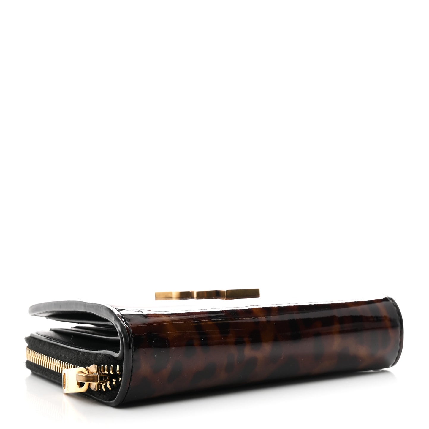 Patent Tartarugato Monogram Compact Wallet Brown