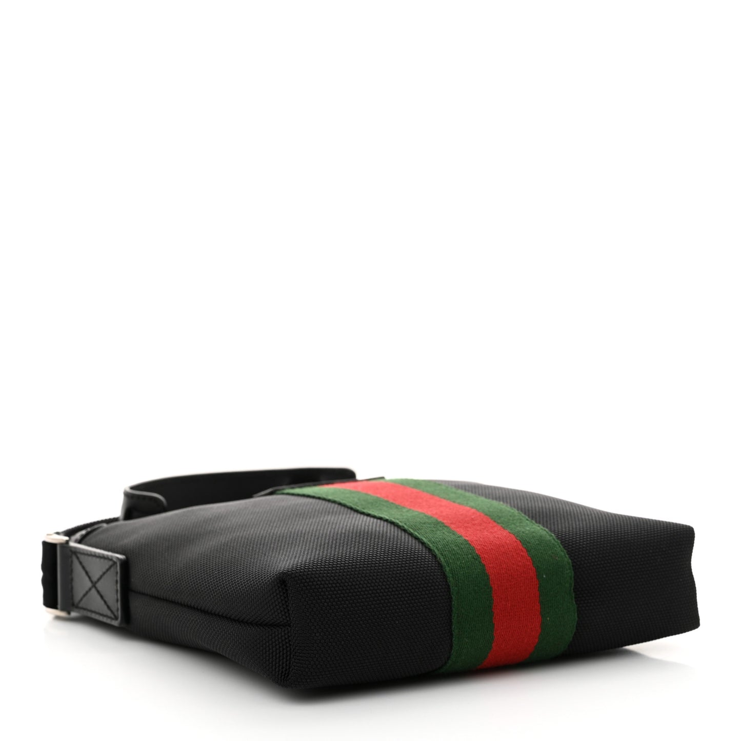 Techno Canvas Selleria Calfskin Web Small Flat Messenger Bag Black