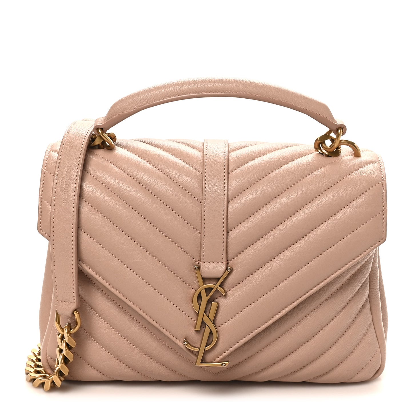 Sheepskin Matelasse Chevron Monogram Medium College Bag Rose Poudre