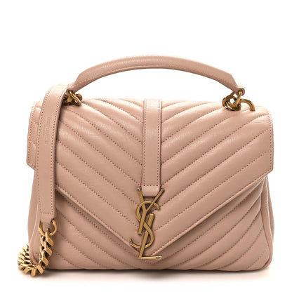 Saint Laurent Sheepskin Matelasse Chevron Monogram Medium College Bag Rose Poudre 1 of 10