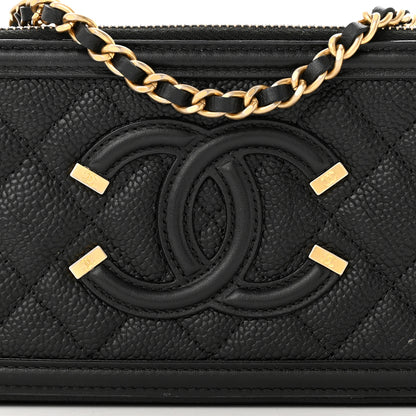 Chanel Caviar Quilted CC Filigree Clutch With Chain Black 9 of 14