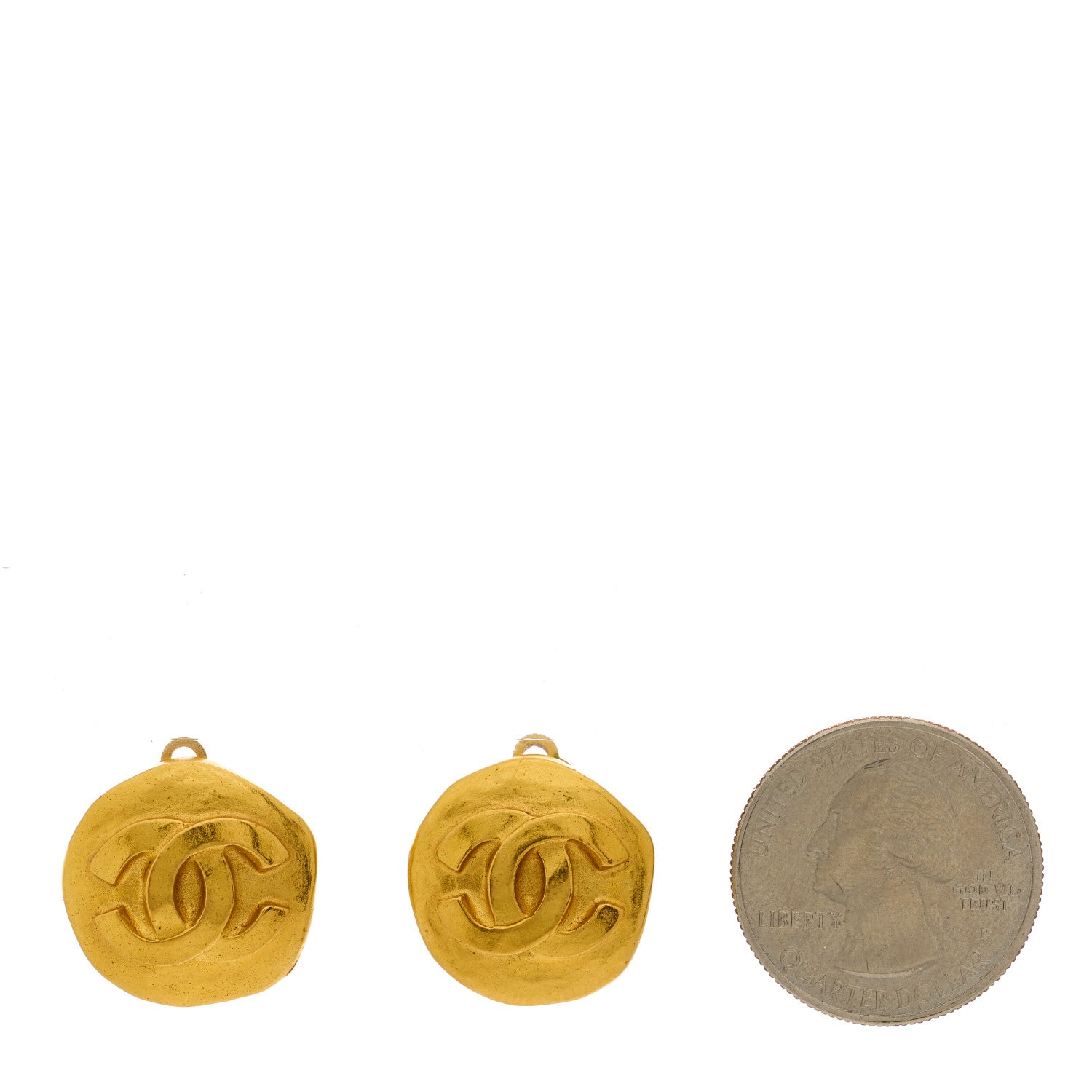 Chanel Metal CC Button Clip On Earrings Gold 2 of 4