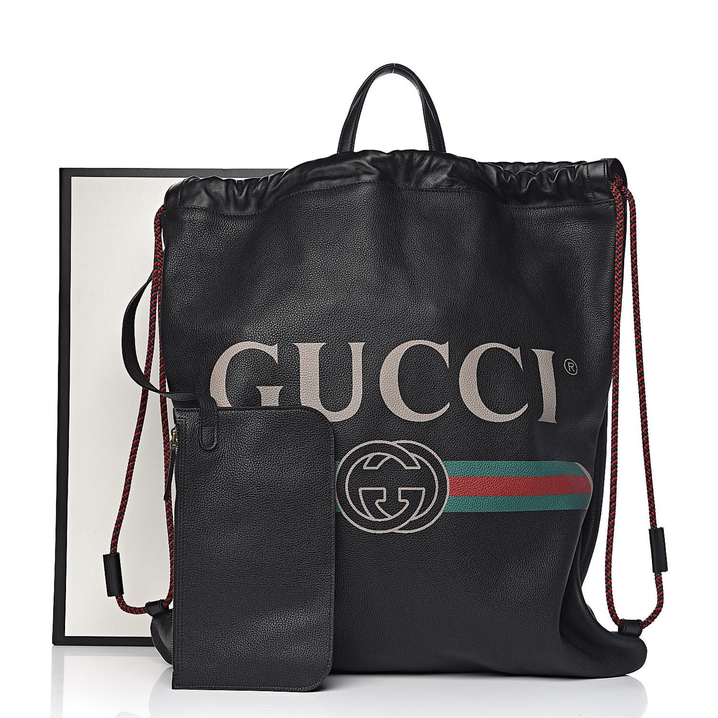 Calfskin Logo Drawstring Backpack Black