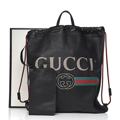 Gucci Calfskin Logo Drawstring Backpack Black 12 of 12