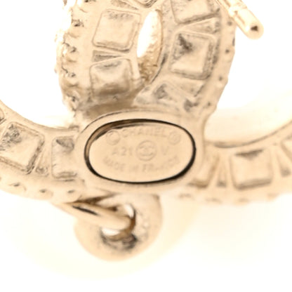 Chanel Crystal Timeless CC Pearl Drop Earrings Light Gold 4 of 5