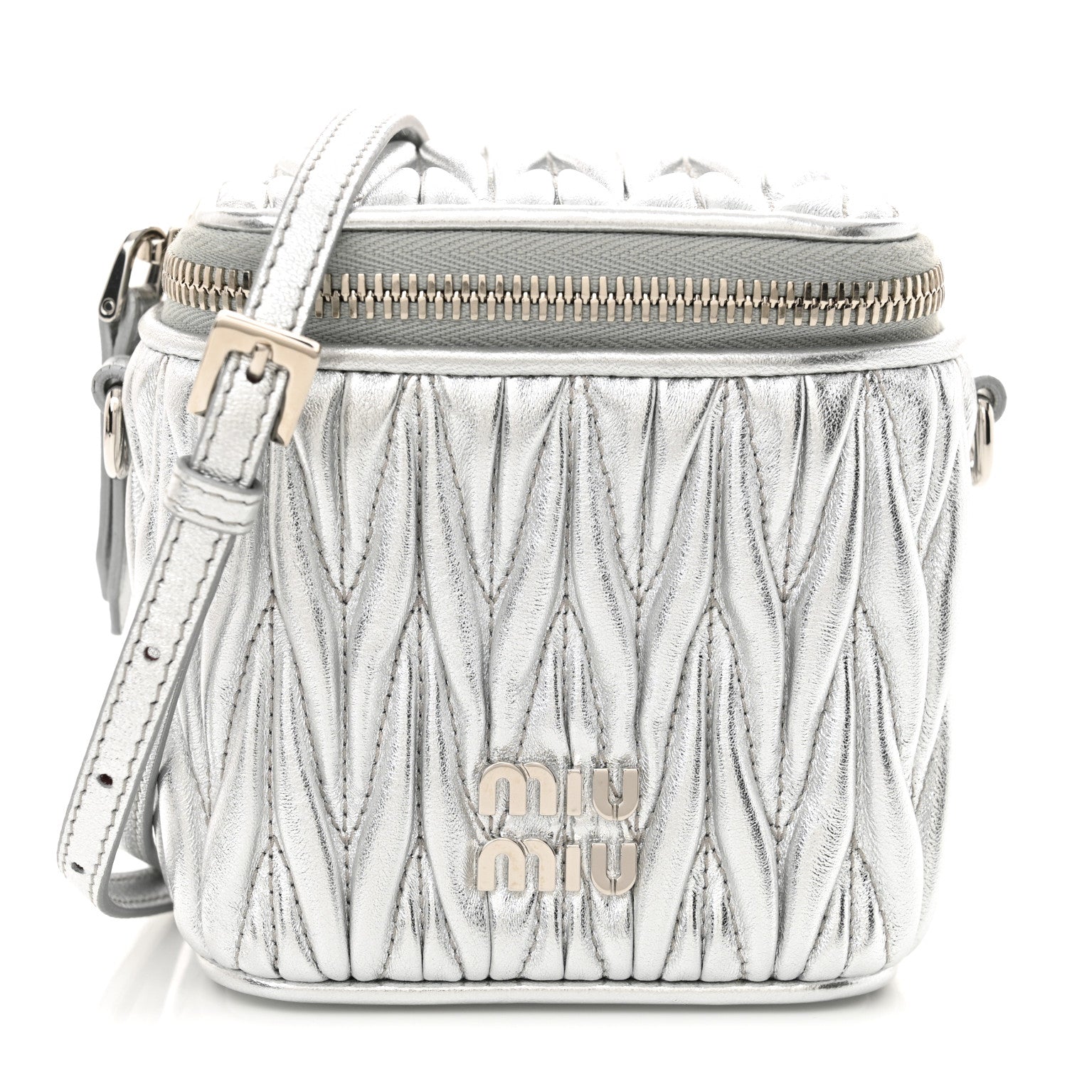Miu Miu Metallic  Nappa Matelasse Micro Vanity Case Silver 1 of 11