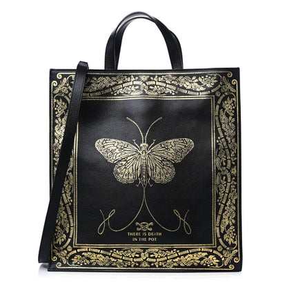 Gucci Textured Calfskin Garden Bat Vertical Shopping Tote Black 1 of 14